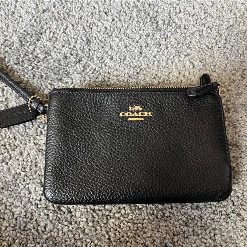 Coach- Black Pebbled Leather Wristlet - Double Zipper